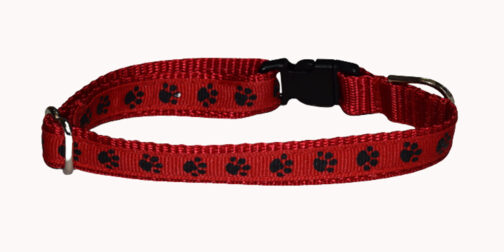 Paw Print Black Red Dog and Cat Collar